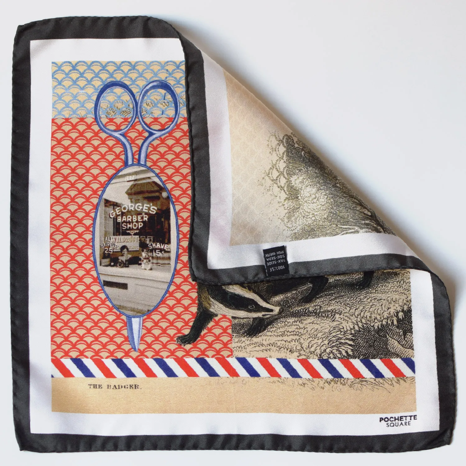 Pochette square badger barber themed pocket corner