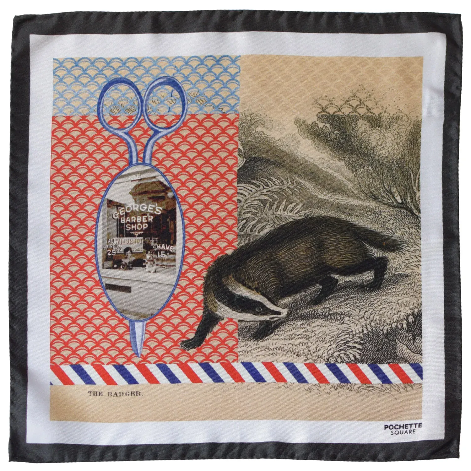 Pochette square badger barber themed pocket square