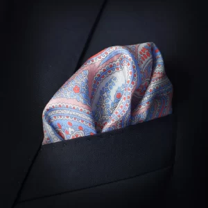 Ted Baker Paisley pink pocket square in breast pocket