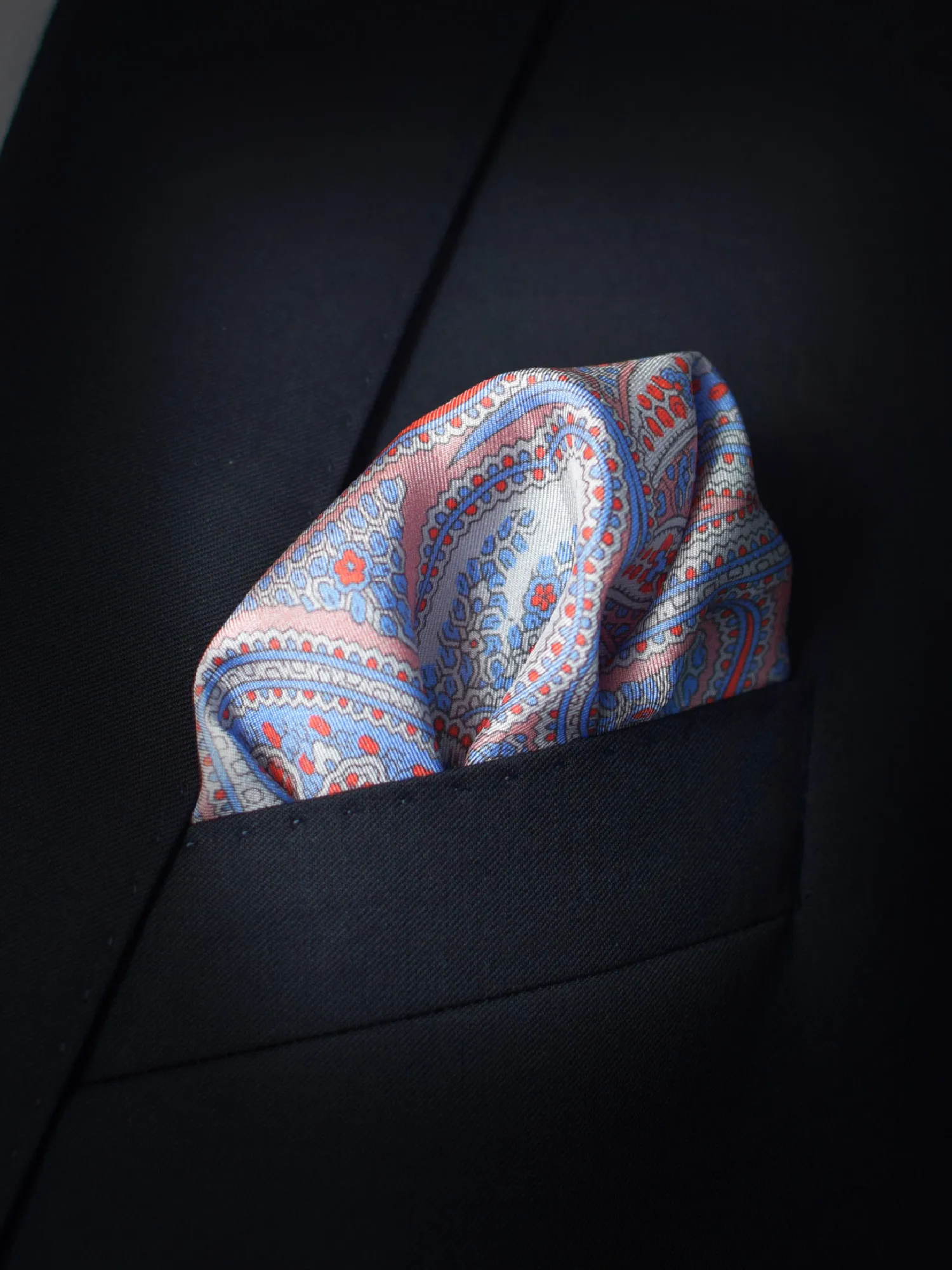 Ted Baker Paisley pink pocket square in breast pocket