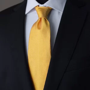 andrewstie gold silk tie on shirt