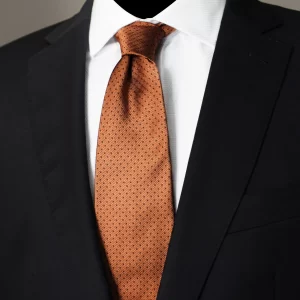 andrew's ties polkadots orange-on-shirt