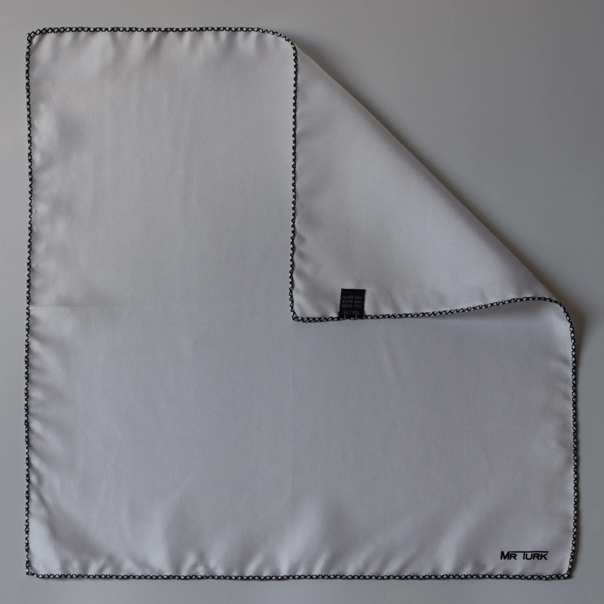 mr turk white silk pocket square corner