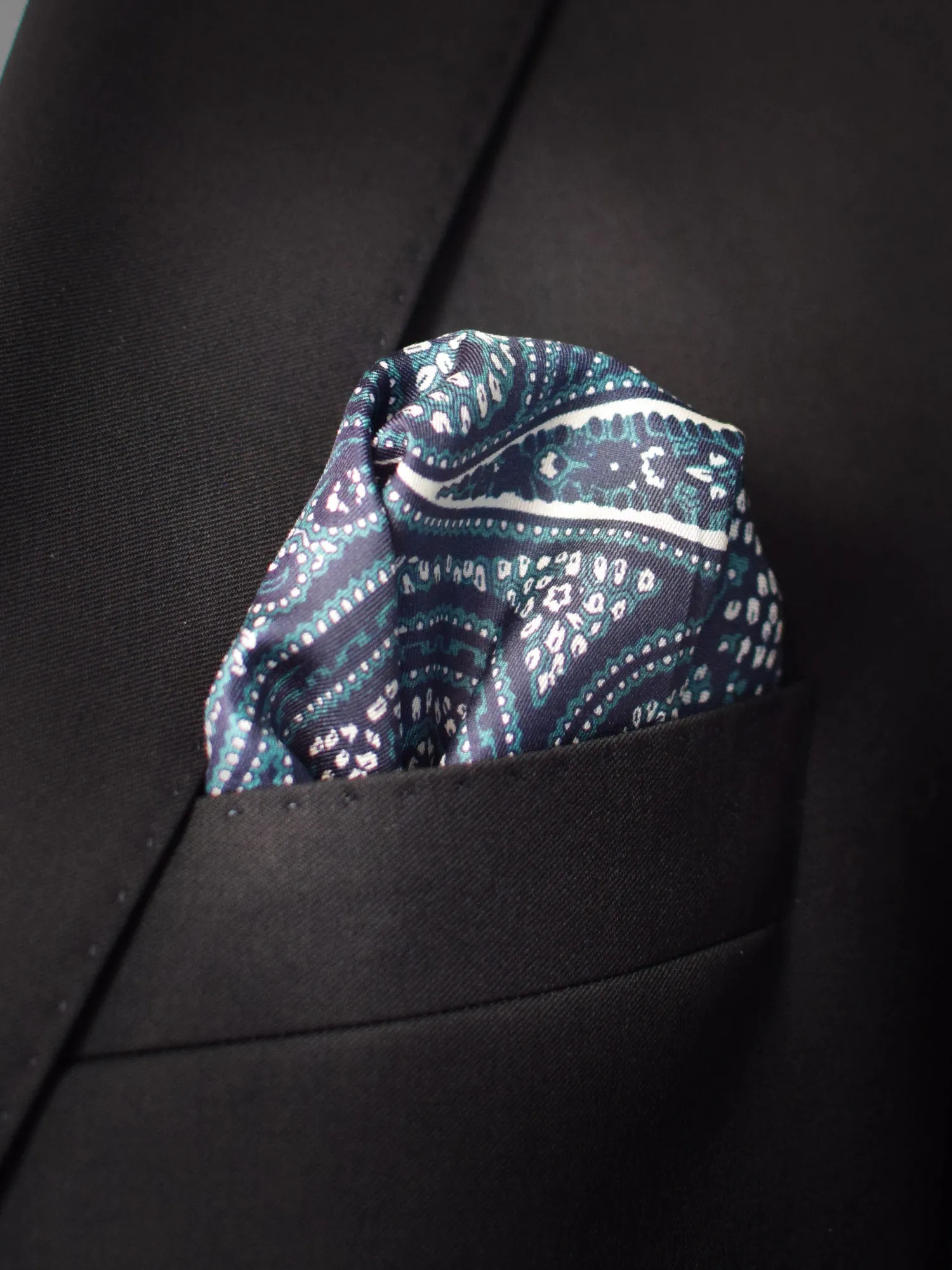 paisley pocket square ted baker viewed in breast pocket