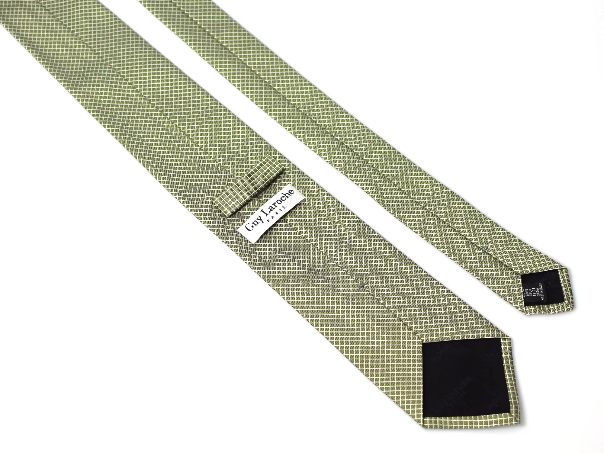 Cravate Club Guy Laroche verte à tissage micro carreaux – Image 3