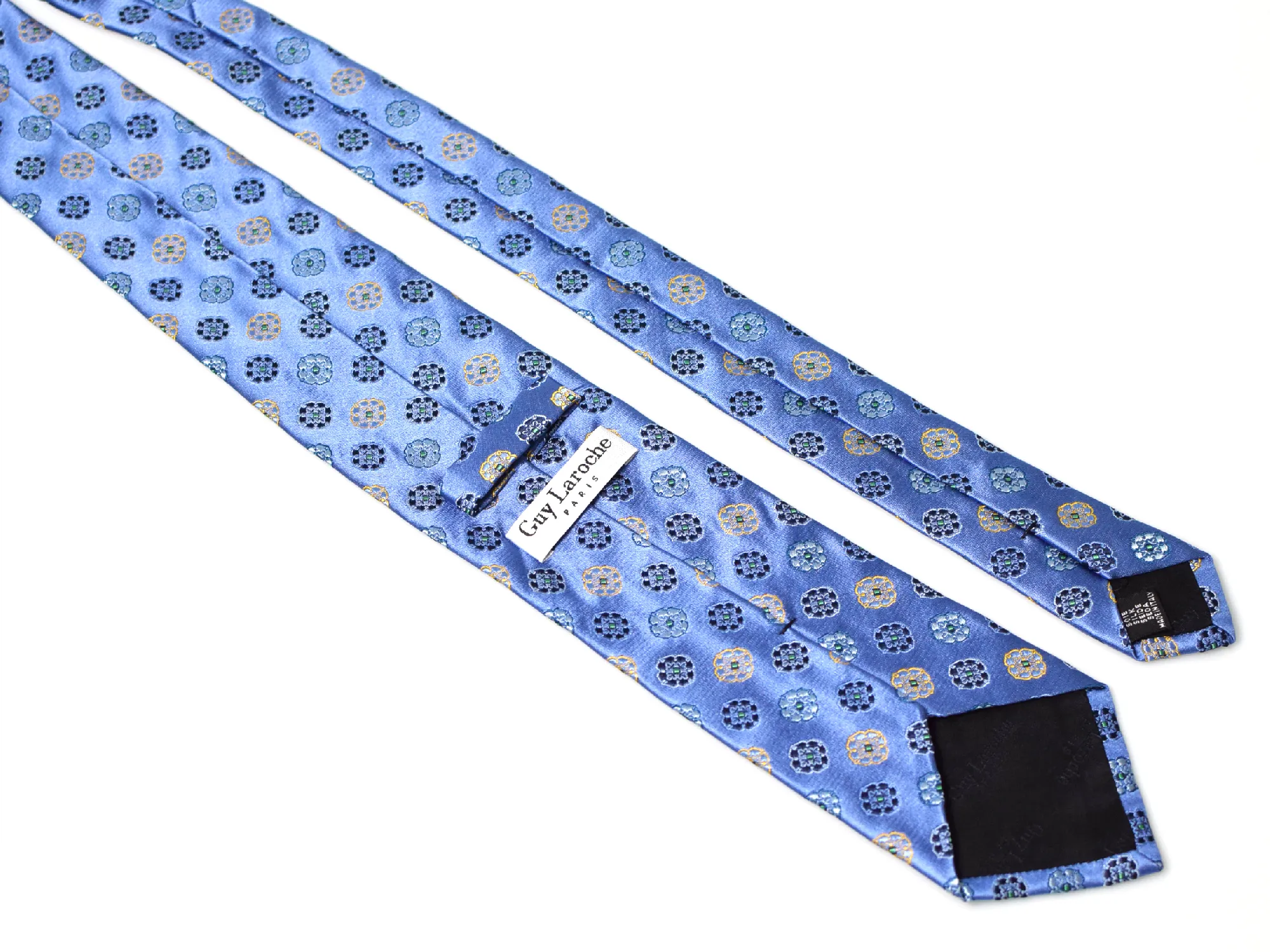 Cravate Club Guy Laroche en soie bleue à motifs – Image 3
