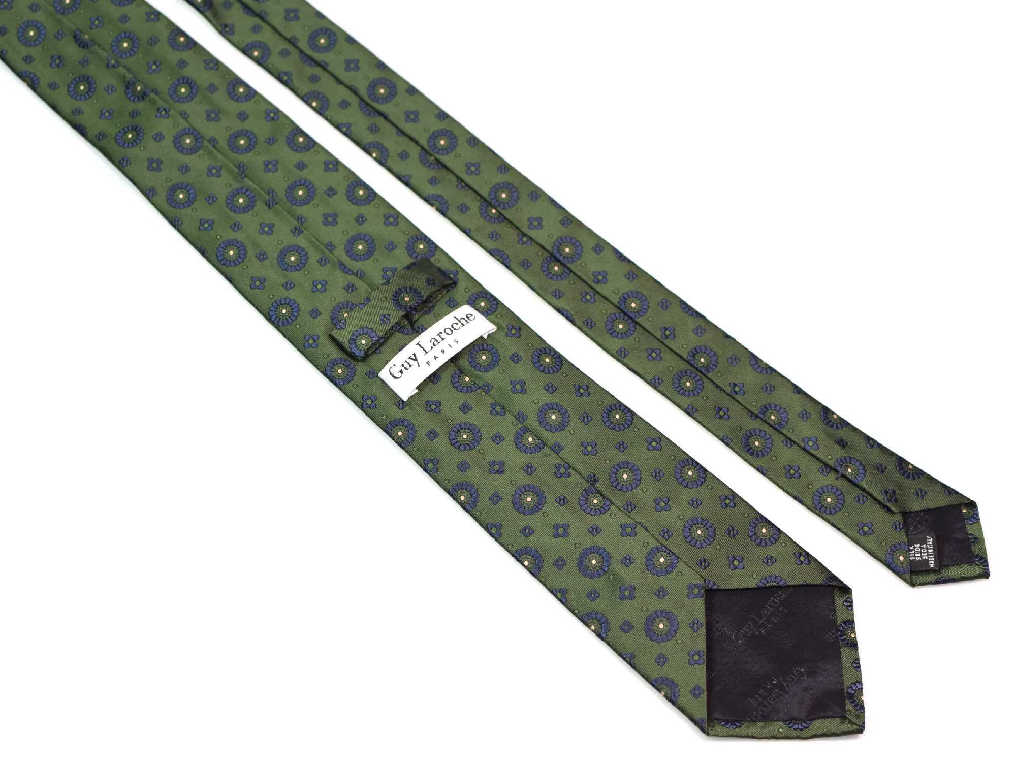 Cravate Club Guy Laroche en soie vert bouteille à motifs – Image 3