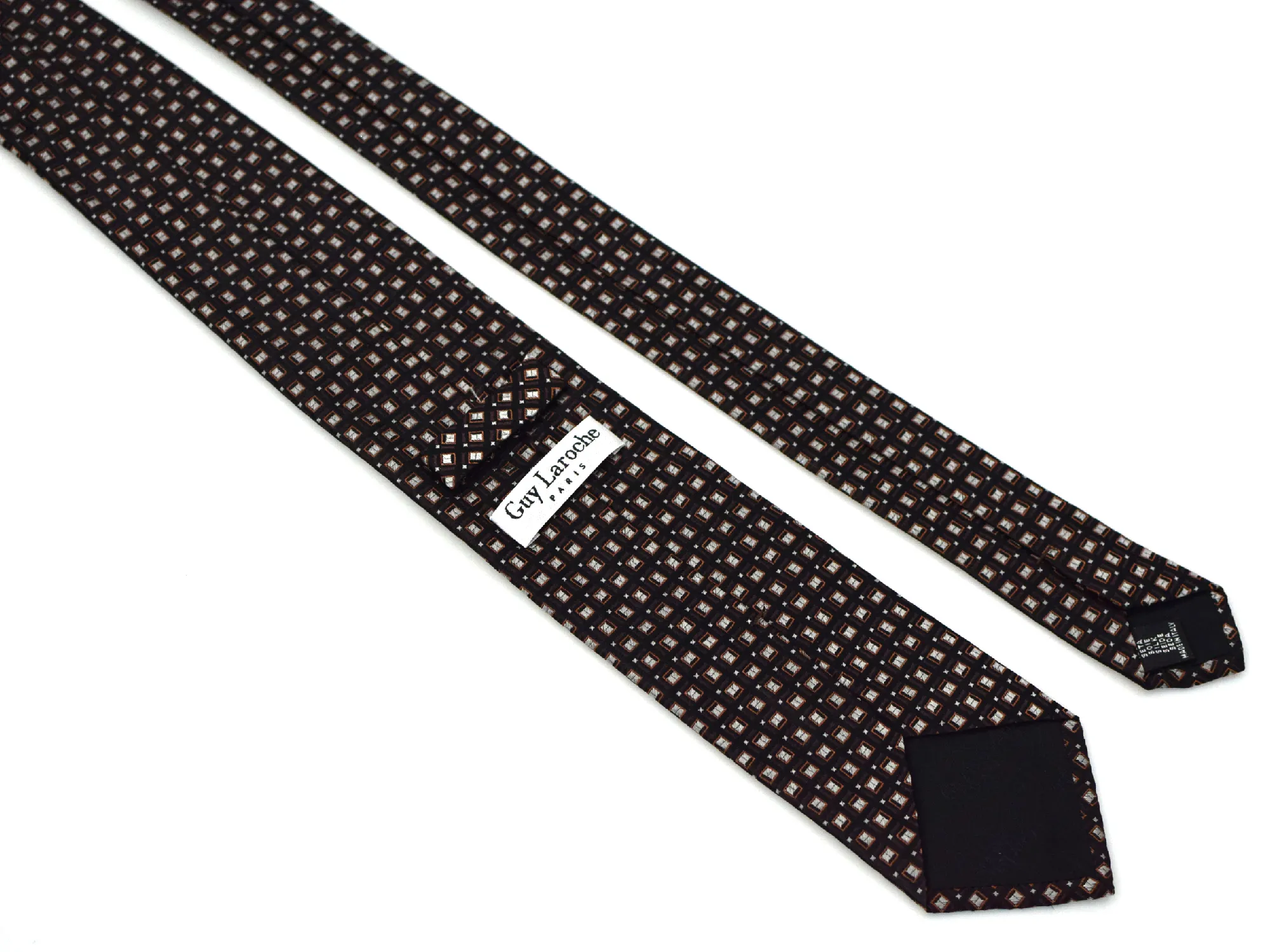 Cravate Club Guy Laroche brune foncée à motifs géométriques – Image 3