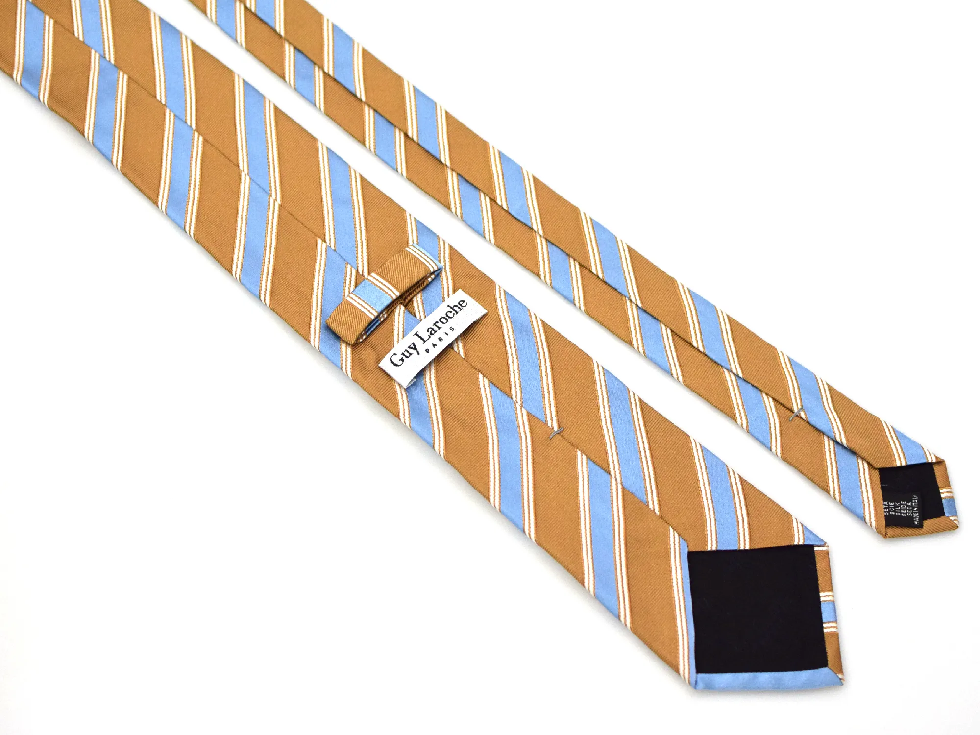 Cravate Club Guy Laroche caramel et bleu ciel – Image 3