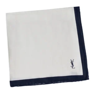 Pochette blanche en soie à large liseré marine YSL-2