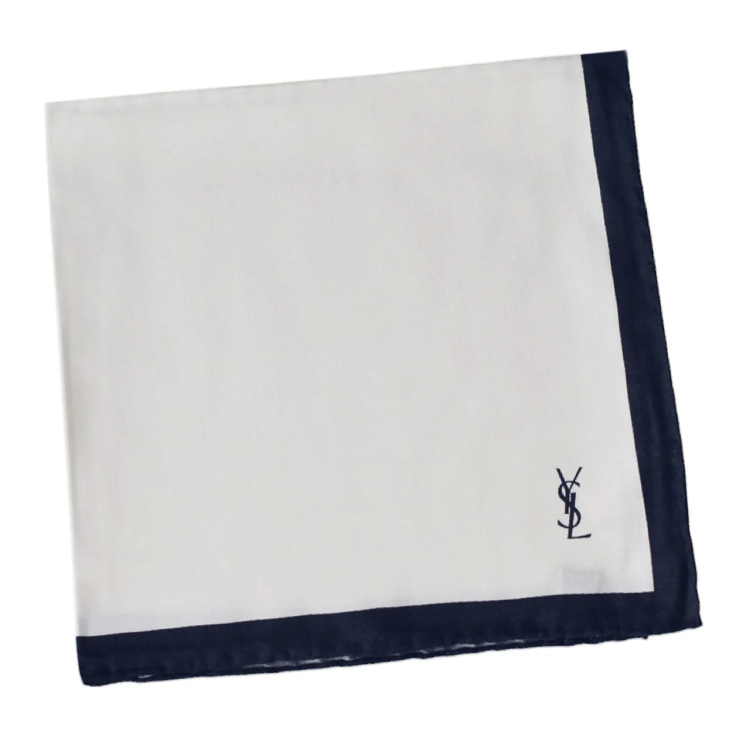 Pochette blanche en soie à large liseré marine YSL-2