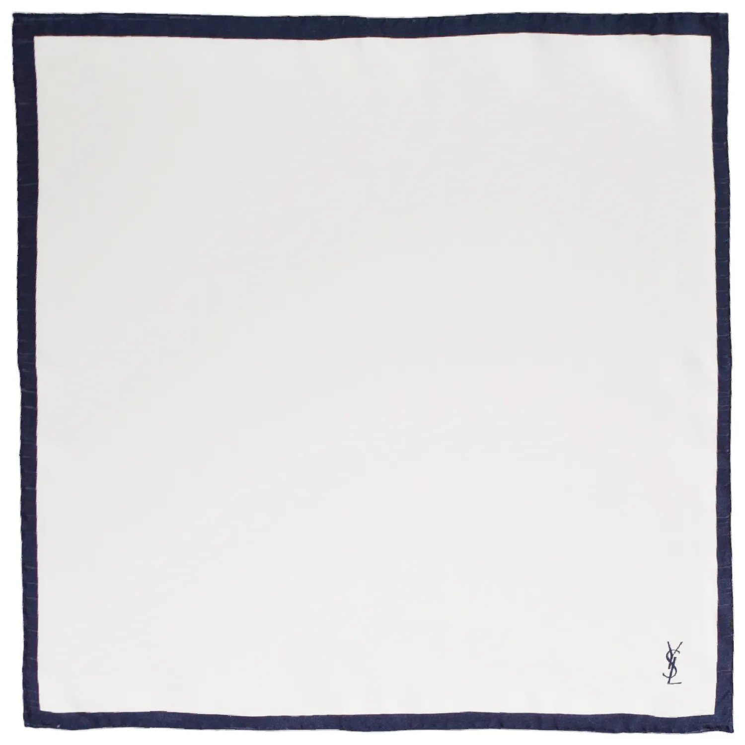 pochette blanche a bordure bleu marine
