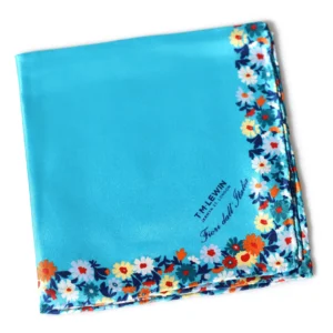pochette soie florale charles thyrwitt turquoise-pliee