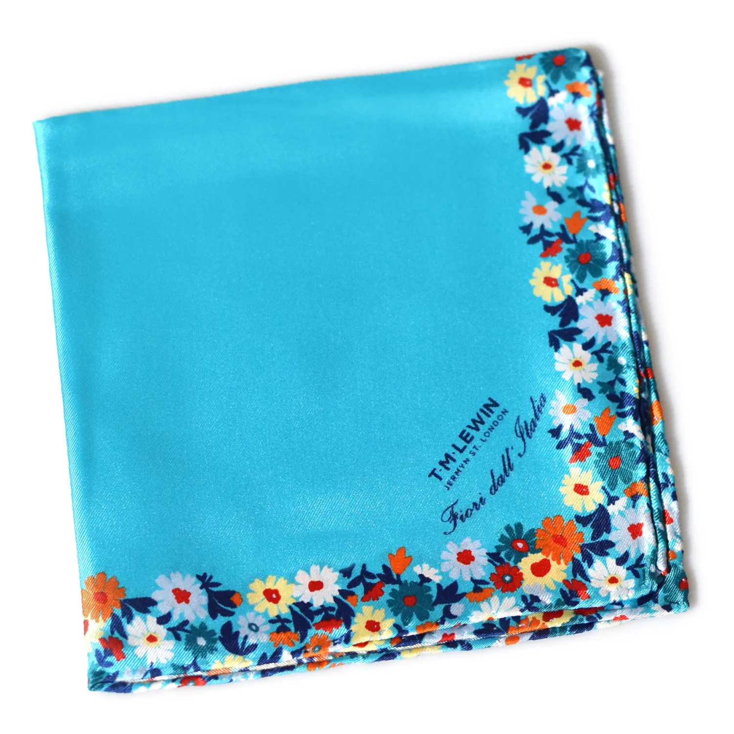 pochette soie florale charles thyrwitt turquoise-pliee