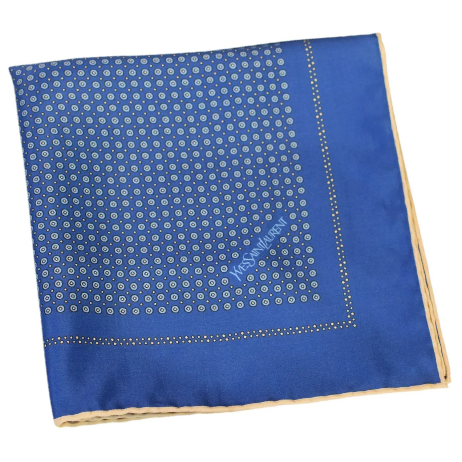 pochette ysl motif pois graphiques bleu roi-pliee