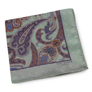 tedbaker-pochette-paisley-vert deau