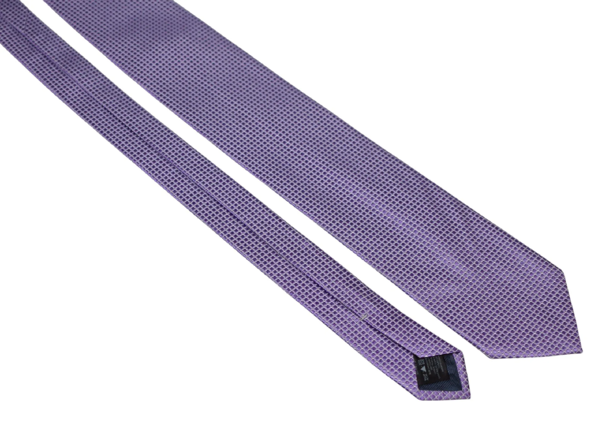 Cravate en soie a tissage de micro-carrés mauves-a-plat-2