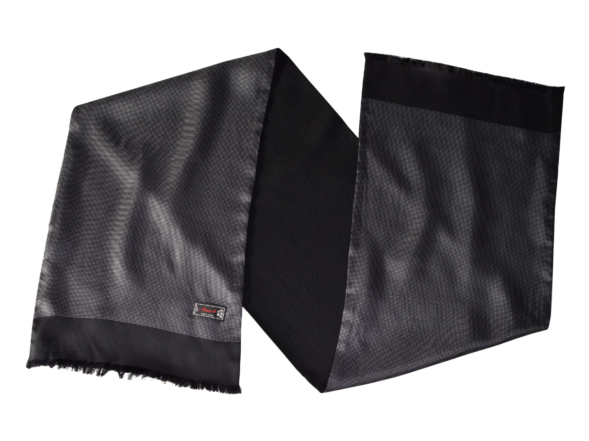 Foulard gris et noir en soie et laine Ascot-2