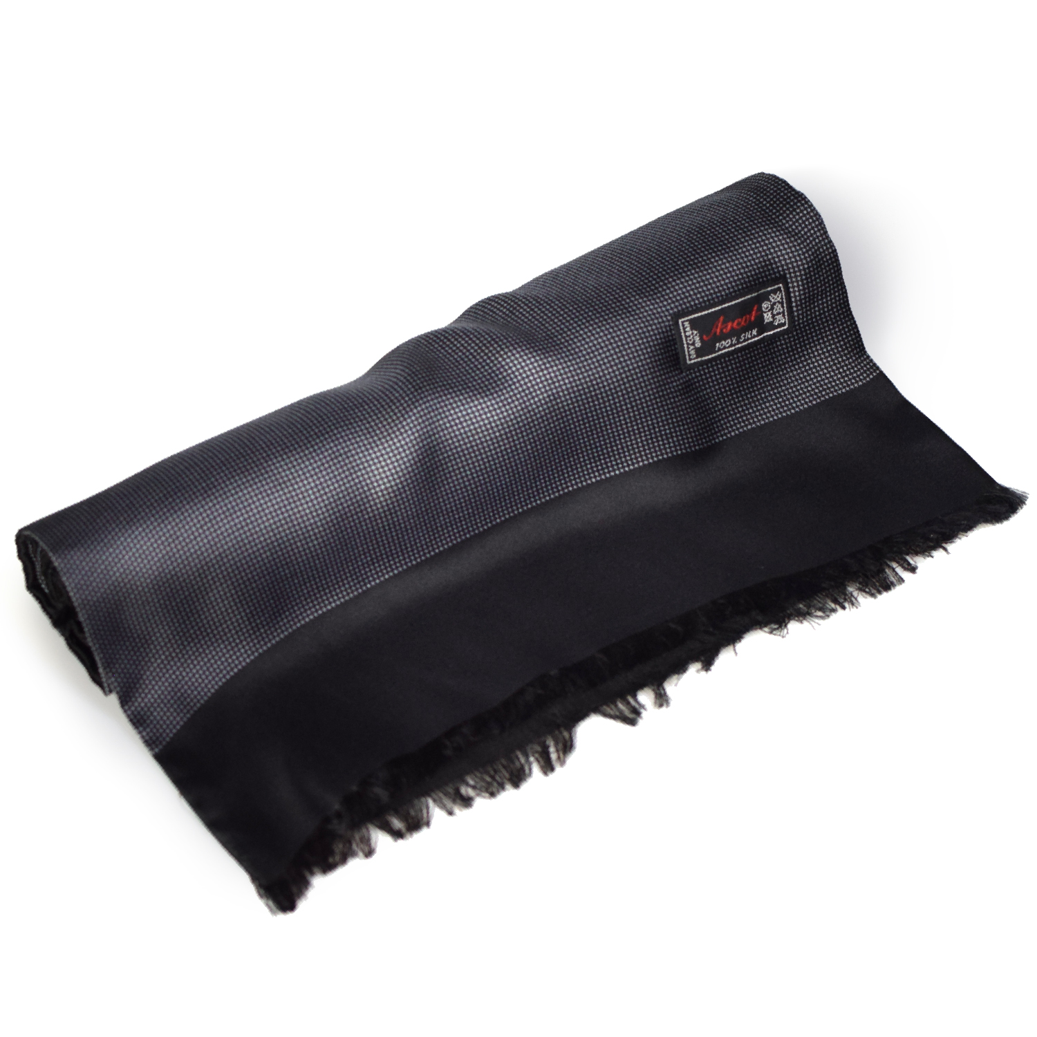 Foulard gris et noir en soie et laine Ascot-3
