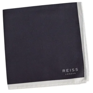 Pochette Reiss pliée en coton bleu nuit à liseré blanc