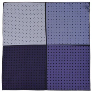 Pochette Lanvin en soie à plat, quadrillage violet et lavande à pois noirs