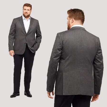 homme gros roux  en costume dépareillé de face et de dos