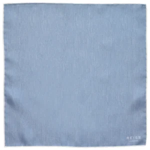 Pochette Reiss en soie bleu clair à liseré blanc, vue à plat