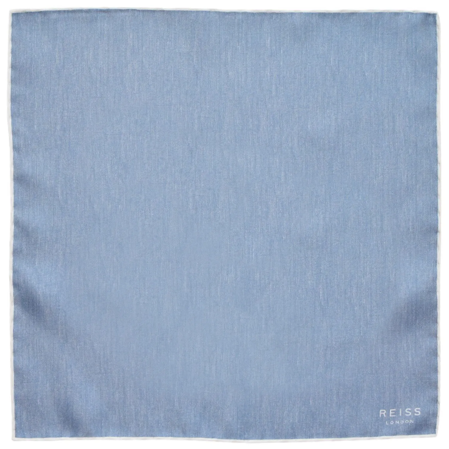 Pochette Reiss en soie bleu clair à liseré blanc, vue à plat