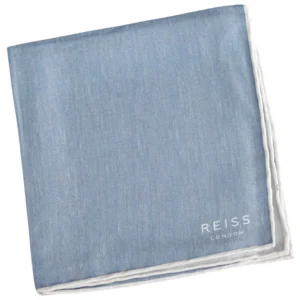 Pochette en soie bleu clair à liseré blanc Reiss, vue pliée