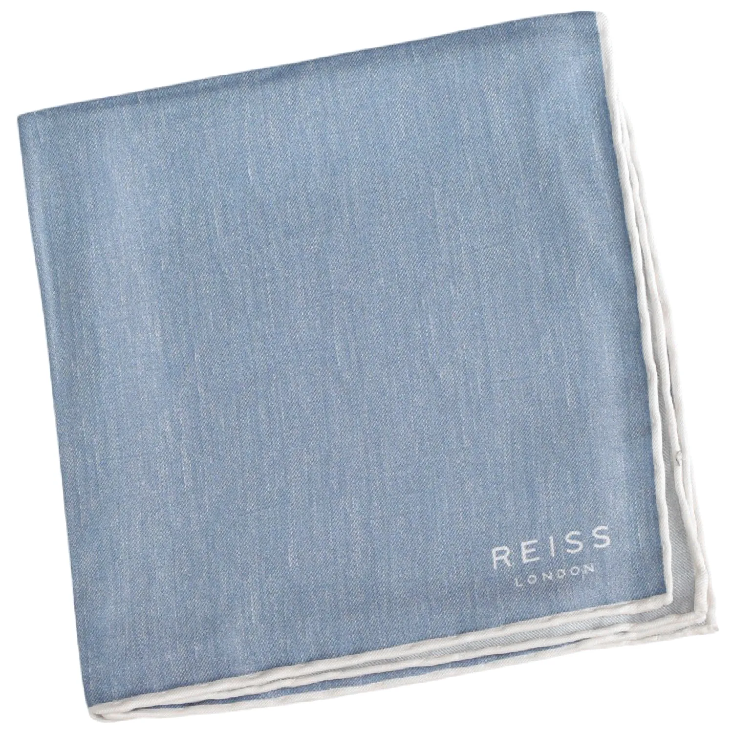 Pochette en soie bleu clair à liseré blanc Reiss, vue pliée