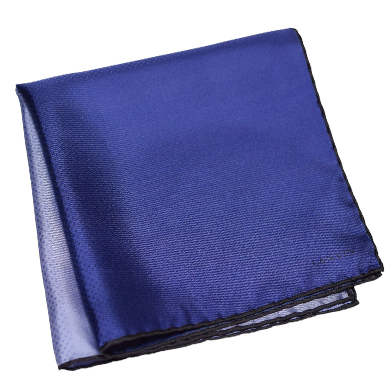 Pochette Lanvin bleu-mauve pliée avec logo discret.