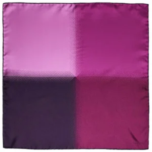 Pochette Lanvin bordeaux et pourpre à quatre panneaux en soie, vue à plat.