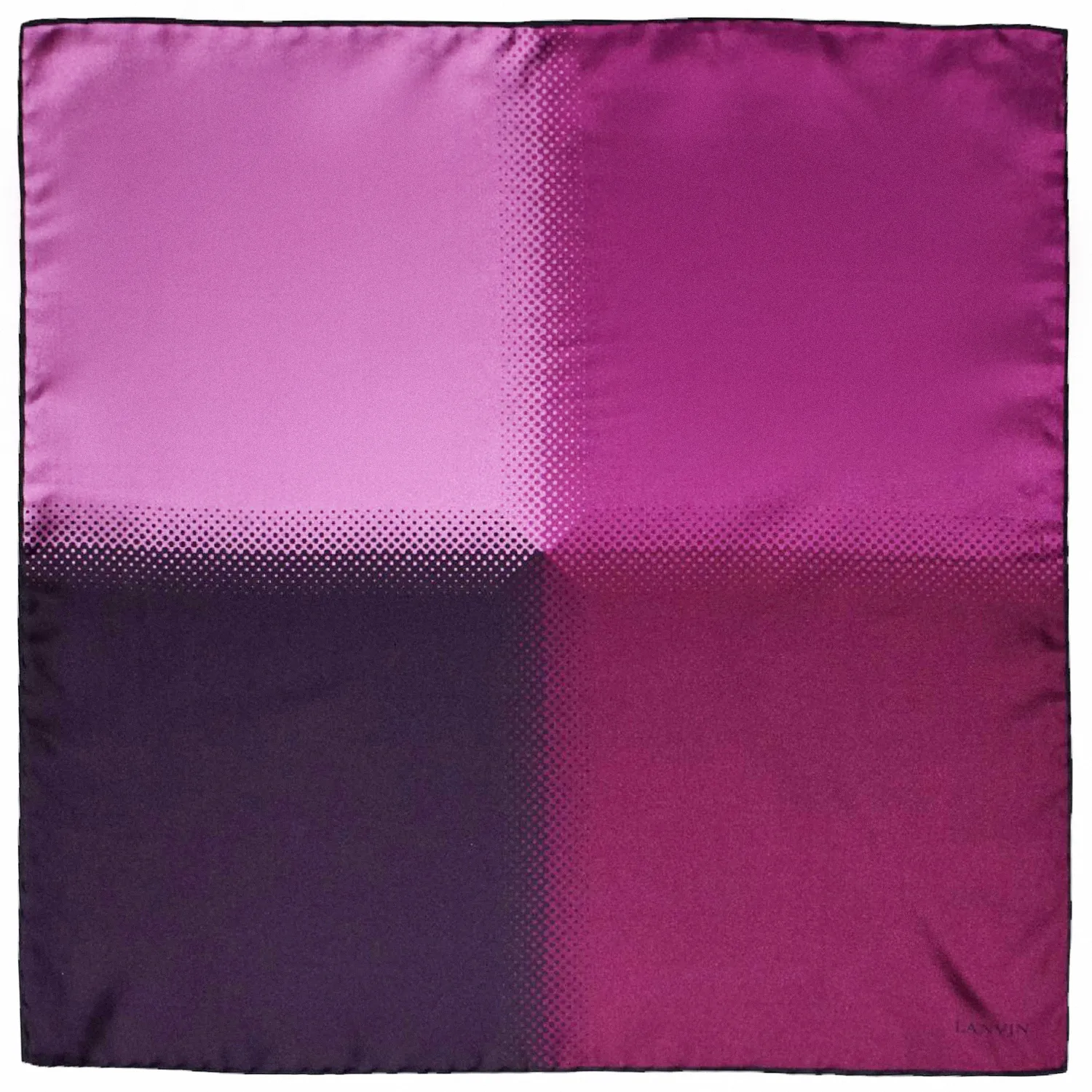 Pochette Lanvin bordeaux et pourpre à quatre panneaux en soie, vue à plat.