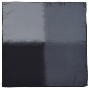 Pochette Lanvin en soie à quatre panneaux gris, avec dégradé de pois, vue à plat.