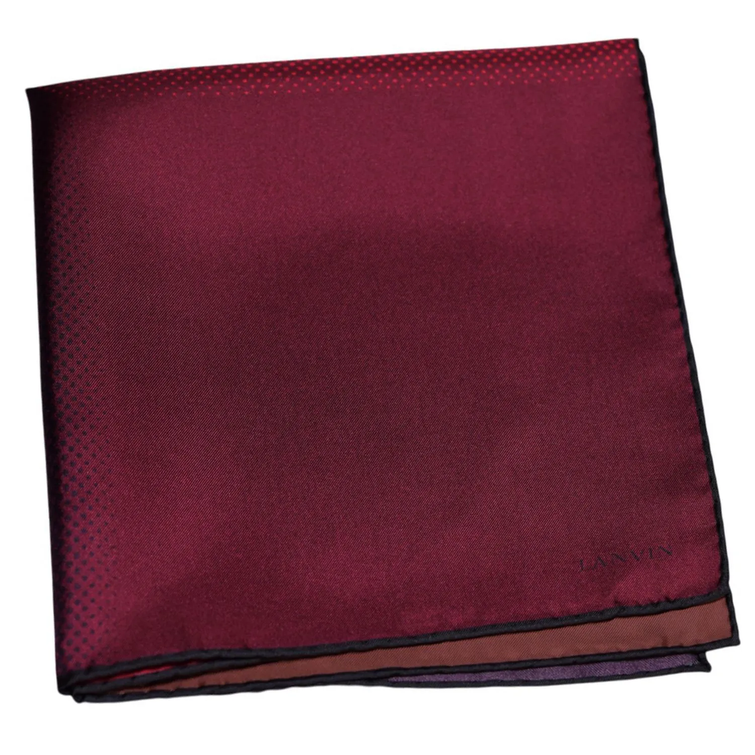 Pochette Lanvin rouge et bordeaux pliée, présentant un jeu de couleurs contrastées.