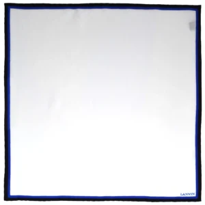 Pochette Lanvin blanche à liseré noir double, vue à plat. Titre : Pochette Lanvin – Vue à plat (blanc à liseré noir)