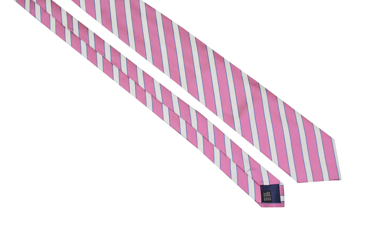 Cravate club en soie rose et blanche - a aplat