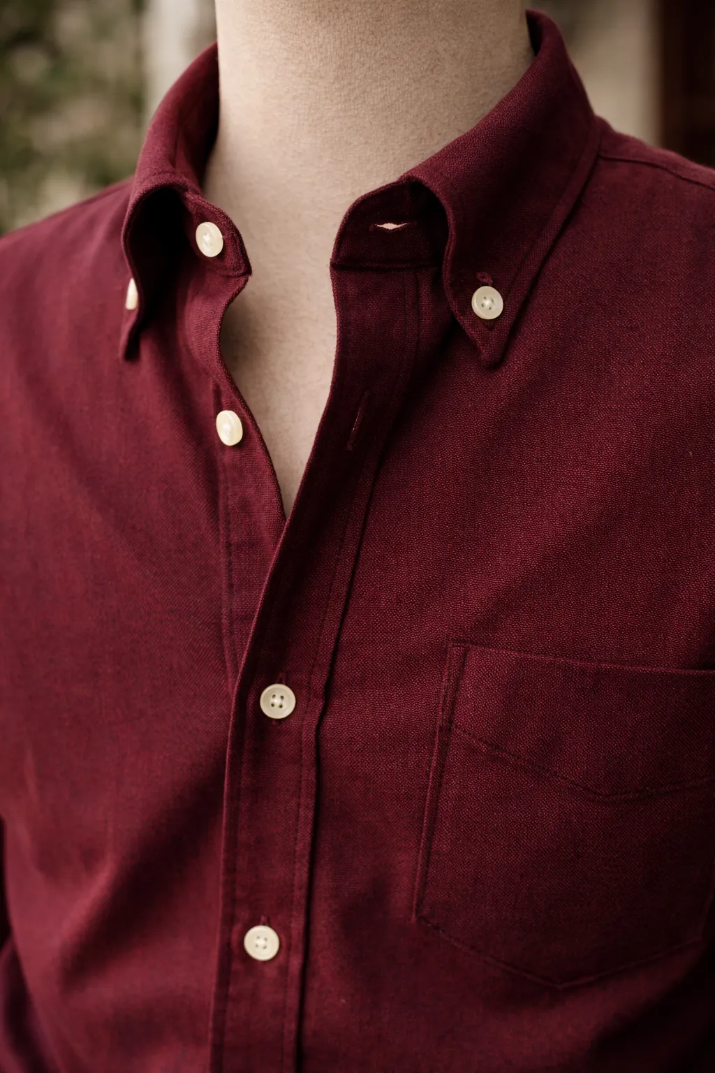 chemise col américain en chambray lie de vin