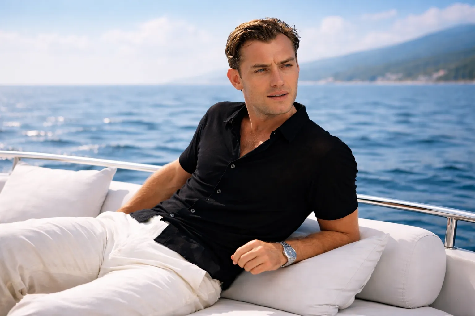 un homme ressemblant a Jdude Law dans le film  talentueux monsieur ripley