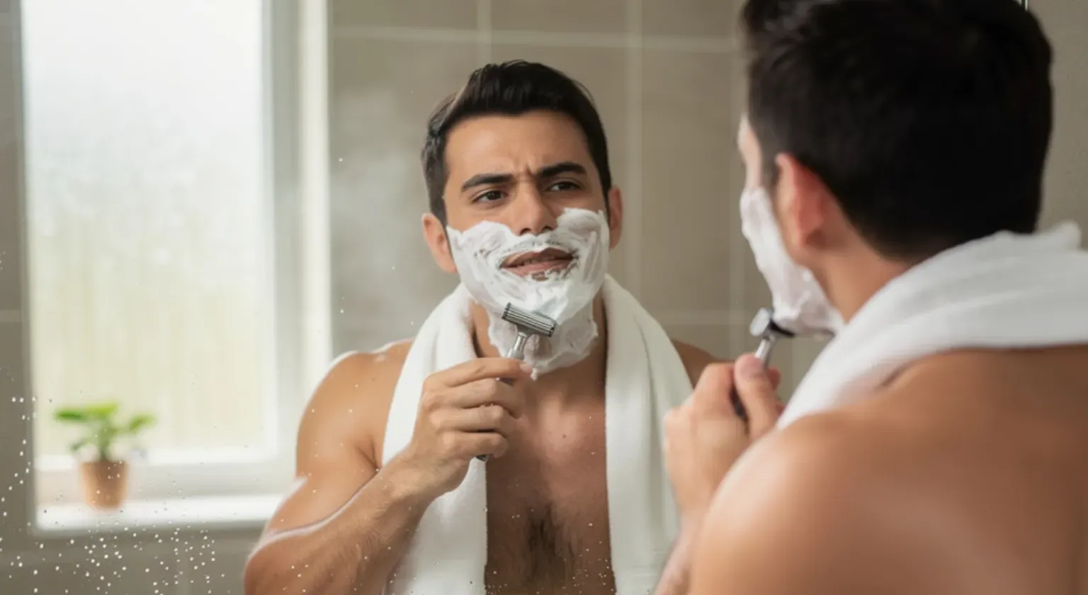 homme se rasant devant le miroir homme se rasant devant le miroir