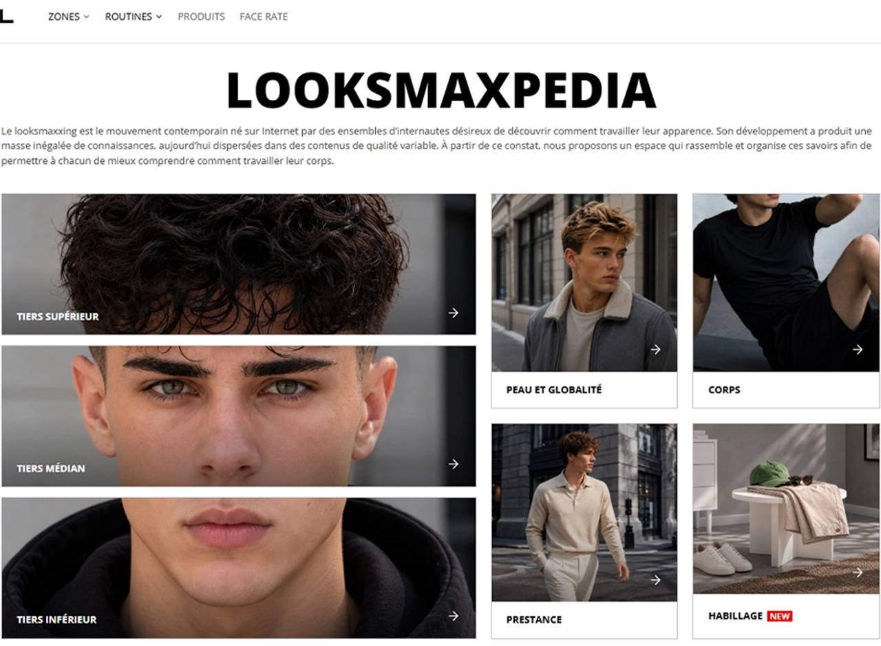 lookspaxpedia-site Vue de la page d'accueil du site Looksmaxpedia